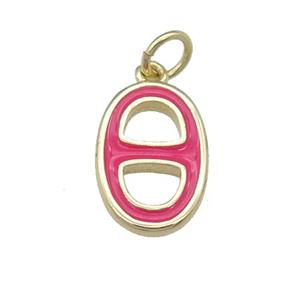 copper nose pendant with hotpink enamel, gold plated, approx 9-14mm [FN25350]