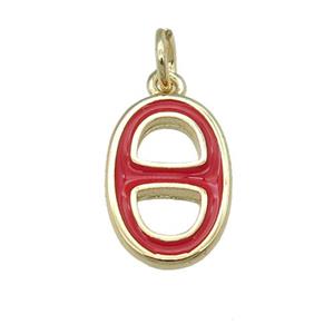 copper nose pendant with red enamel, gold plated, approx 9-14mm [FN25351]