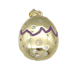 copper Egg pendant paved zircon with purple enamel, gold plated, approx 18-22mm [FN25357]