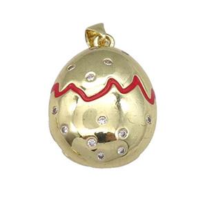 copper Egg pendant paved zircon with red enamel, gold plated, approx 18-22mm [FN25358]