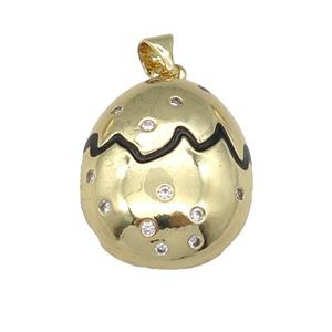 copper Egg pendant paved zircon with black enamel, gold plated, approx 18-22mm [FN25359]