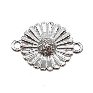 copper daisy flower connector paved zircon, platinum plated, approx 13mm [FN25361]