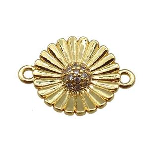 copper daisy flower connector paved zircon, gold plated, approx 13mm [FN25362]