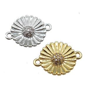 copper daisy flower connector paved zircon, mixed, approx 13mm [FN25363]