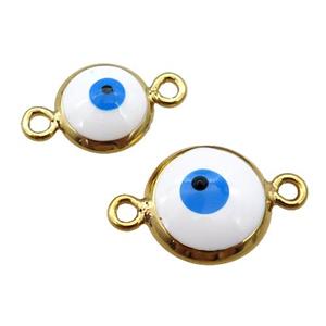 copper Evil Eye connector with white enamel, gold plated, approx 8mm [FN25364-8MM]