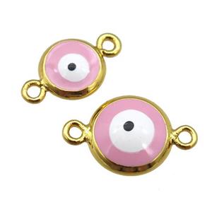 copper Evil Eye connector with pink enamel, gold plated, approx 8mm [FN25368-8MM]