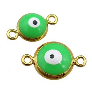 copper Evil Eye connector with green enamel, gold plated, approx 10mm [FN25369-10MM]