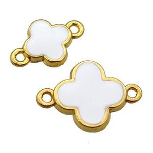 copper Clover connector with white enamel, gold plated, approx 16mm [FN25371-16MM]