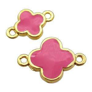 copper Clover connector with hotpink enamel, gold plated, approx 16mm [FN25373-16MM]