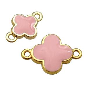 copper Clover connector with pink enamel, gold plated, approx 16mm [FN25374-16MM]