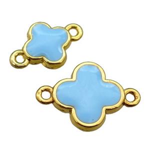 copper Clover connector with blue enamel, gold plated, approx 16mm [FN25375-16MM]