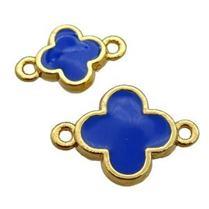 copper Clover connector with royalblue enamel, gold plated, approx 16mm [FN25376-16MM]