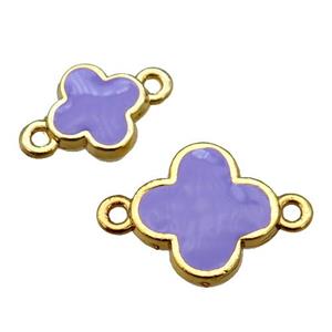 copper Clover connector with lavender enamel, gold plated, approx 12mm [FN25377-12MM]