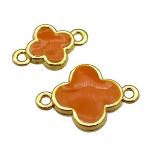 copper Clover connector with orange enamel, gold plated, approx 16mm [FN25378-16MM]