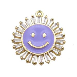 copper Emoji pendant paved zircon with lavender enamel, gold plated, approx 20mm dia [FN25382]