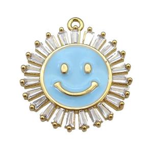 copper Emoji pendant paved zircon with blue enamel, gold plated, approx 20mm dia [FN25384]