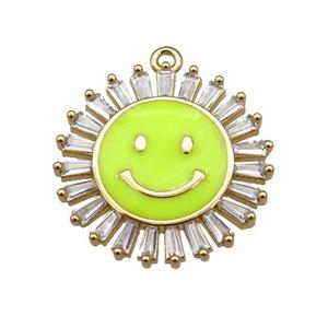 copper Emoji pendant paved zircon with yellow enamel, gold plated, approx 20mm dia [FN25385]