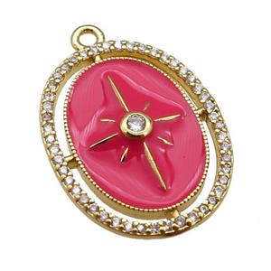 copper northStar pendant paved zircon with red enamel, gold plated, approx 18-23mm [FN25391]