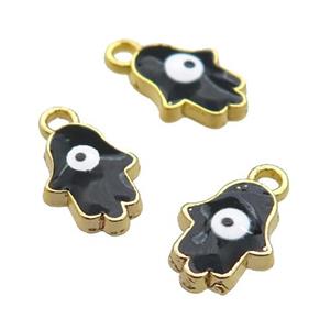 copper Hamsahand pendant with black enamel, evil eye, gold plated, approx 8-10mm [FN25397]