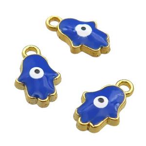 copper Hamsahand pendant with royalblue enamel, evil eye, gold plated, approx 8-10mm [FN25398]