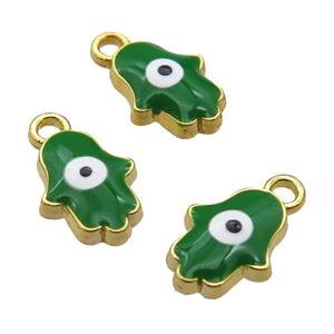 copper Hamsahand pendant with green enamel, evil eye, gold plated, approx 8-10mm [FN25399]