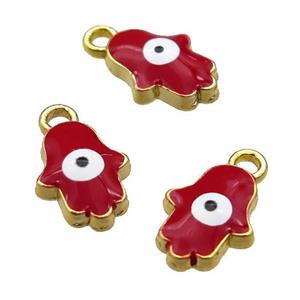 copper Hamsahand pendant with red enamel, evil eye, gold plated, approx 8-10mm [FN25400]