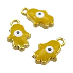 copper Hamsahand pendant with yellow enamel, evil eye, gold plated, approx 8-10mm [FN25401]