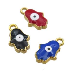 copper Hamsahand pendant with enamel, evil eye, gold plated, mixed, approx 8-10mm [FN25402]