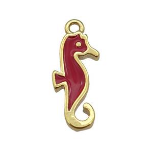 copper SeaHorse pendant with red enamel, gold plated, approx 7-14mm [FN25403]