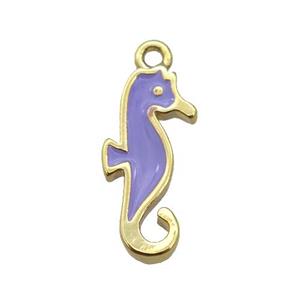 copper SeaHorse pendant with lavender enamel, gold plated, approx 7-14mm [FN25404]