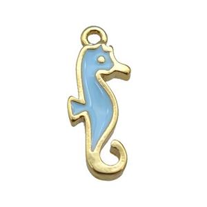 copper SeaHorse pendant with blue enamel, gold plated, approx 7-14mm [FN25405]