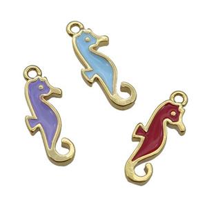 copper SeaHorse pendant with enamel, gold plated, mixed, approx 7-14mm [FN25407]