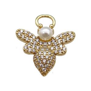 copper Honeybee pendant paved zircon, gold plated, approx 16-19mm [FN25409]