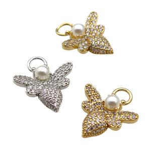 copper Honeybee charm pendant paved zircon, mixed, approx 16-19mm [FN25410]