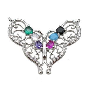 copper Butterfly pendant paved zircon, platinum plated, approx 24-28mm [FN25411]
