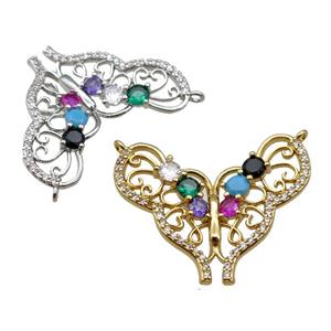 copper Butterfly pendant paved zircon, mixed, approx 24-28mm [FN25413]
