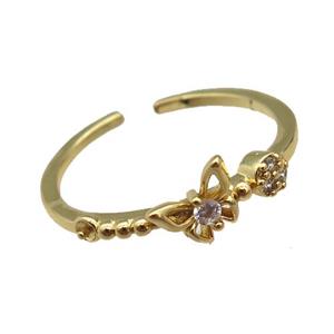 copper Ring paved zircon with butterfly, gold plated, approx 6mm, 18mm dia [FN25415]
