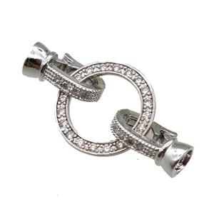copper Clasp paved zircon, platinum plated, approx 7-13.5mm, 16mm [FN25426]