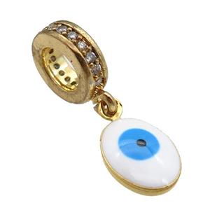 copper Evil Eye pendant with white enamel, gold plated, approx 7-9mm, 8mm, 5mm hole [FN25430]