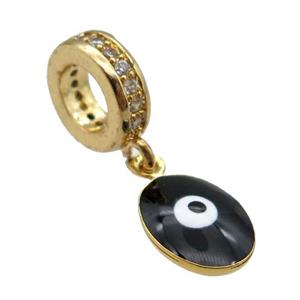 copper Evil Eye pendant with black enamel, gold plated, approx 7-9mm, 8mm, 5mm hole [FN25431]
