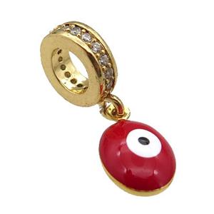 copper Evil Eye pendant with red enamel, gold plated, approx 7-9mm, 8mm, 5mm hole [FN25432]
