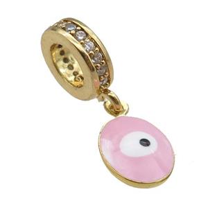 copper Evil Eye pendant with pink enamel, gold plated, approx 7-9mm, 8mm, 5mm hole [FN25433]