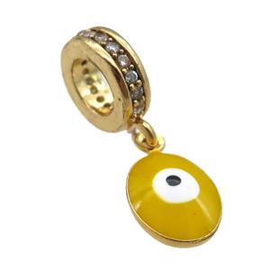 copper Evil Eye pendant with yellow enamel, gold plated, approx 7-9mm, 8mm, 5mm hole [FN25434]
