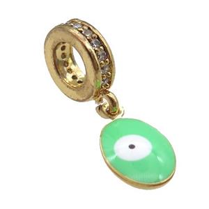 copper Evil Eye pendant with green enamel, gold plated, approx 7-9mm, 8mm, 5mm hole [FN25435]