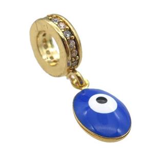 copper Evil Eye pendant with royalblue enamel, gold plated, approx 7-9mm, 8mm, 5mm hole [FN25436]