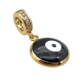 copper Evil Eye pendant with black enamel, gold plated, approx 12mm, 8mm, 5mm hole [FN25438-12MM]