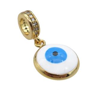copper Evil Eye pendant with white enamel, gold plated, approx 12mm, 8mm, 5mm hole [FN25439-12MM]