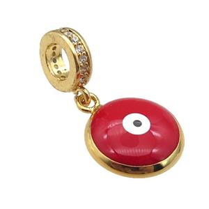 copper Evil Eye pendant with red enamel, gold plated, approx 10mm, 8mm, 5mm hole [FN25440-10MM]