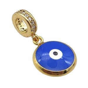 copper Evil Eye pendant with royalblue enamel, gold plated, approx 12mm, 8mm, 5mm hole [FN25441-12MM]