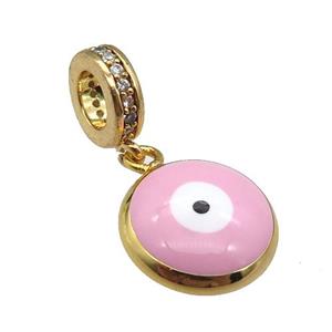 copper Evil Eye pendant with pink enamel, gold plated, approx 12mm, 8mm, 5mm hole [FN25442-12MM]